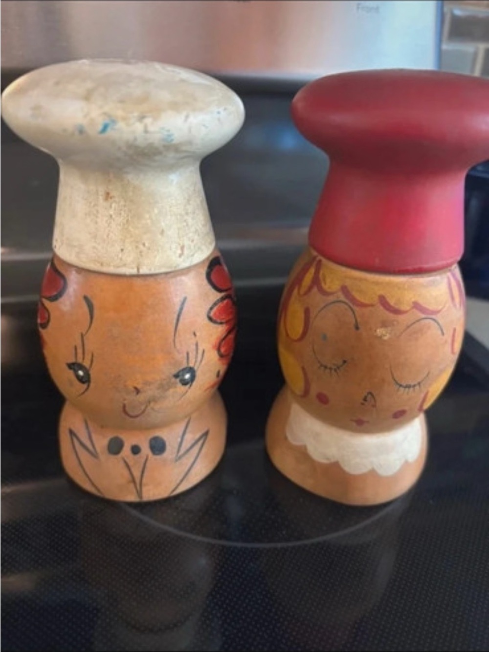 Vintage salt and pepper shakers chef wooden